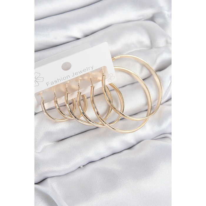 Pirinç Halka Model Gold Renk Kadın Set Küpe - Lisinya