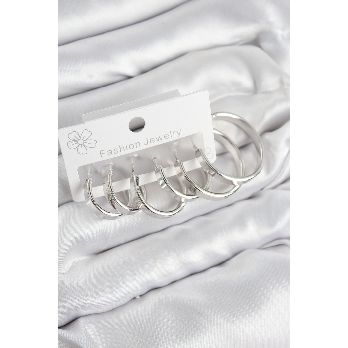 Pirinç Halka Model Gümüş Renk Kadın Set Küpe - Lisinya