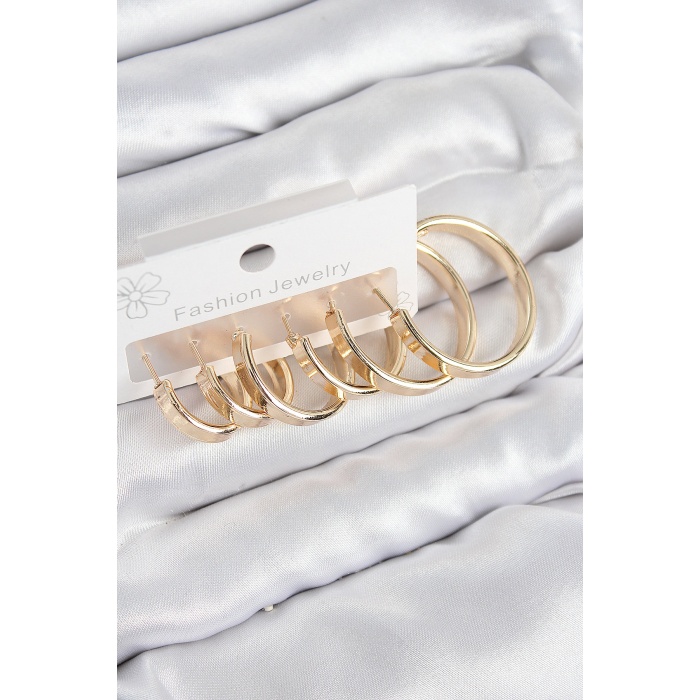 Pirinç Halka Model Gold Renk Kadın Set Küpe - Lisinya