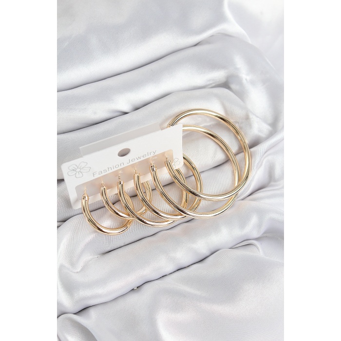 Pirinç Halka Model Gold Renk Kadın Set Küpe - Lisinya