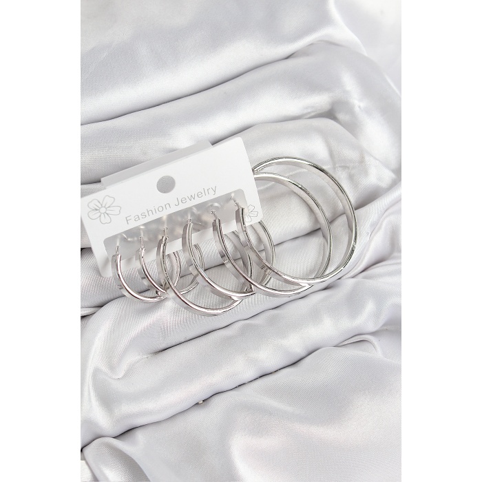 Pirinç Halka Model Gümüş Renk Kadın Set Küpe - Lisinya