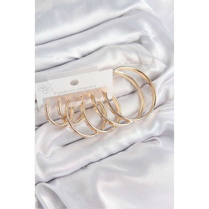 Pirinç Halka Model Gold Renk Kadın Set Küpe - Lisinya