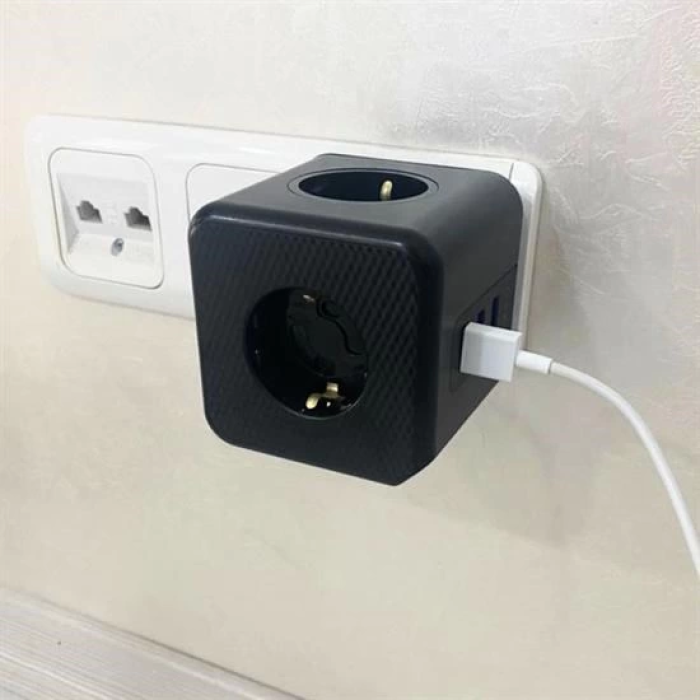 Isıya Dayanıklı Termal Akım Korumalı Ve Çocuk Korumalı 3 Priz Girişli 3 Usb Girişli Küp Priz ( Lisinya )
