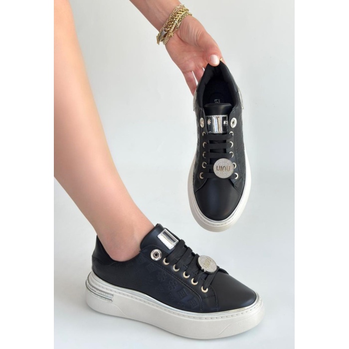 Jlar Siyah Cilt Bağcıklı Spor Ayakkabı - Lisinya