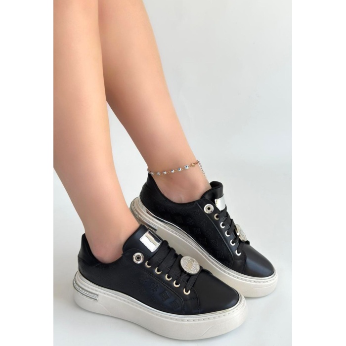 Jlar Siyah Cilt Bağcıklı Spor Ayakkabı - Lisinya