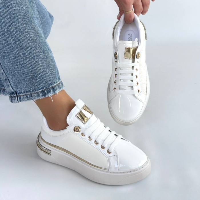 Hley Beyaz Rugan Paraşüt Detaylı Bağcıklı Spor Ayakkabı - Lisinya