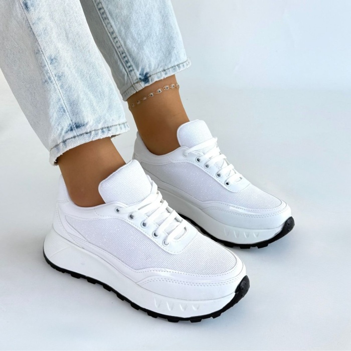 Edva Beyaz Cilt Bağcıklı Spor Ayakkabı - Lisinya