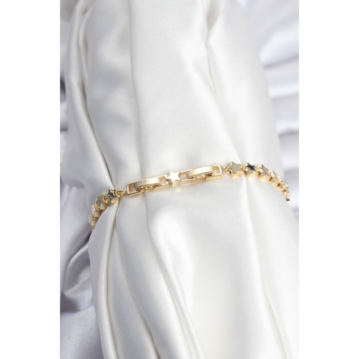 Pirinç VIP Seri Gold Renk Sıralı Yıldız Model Kadın Bileklik - Lisinya