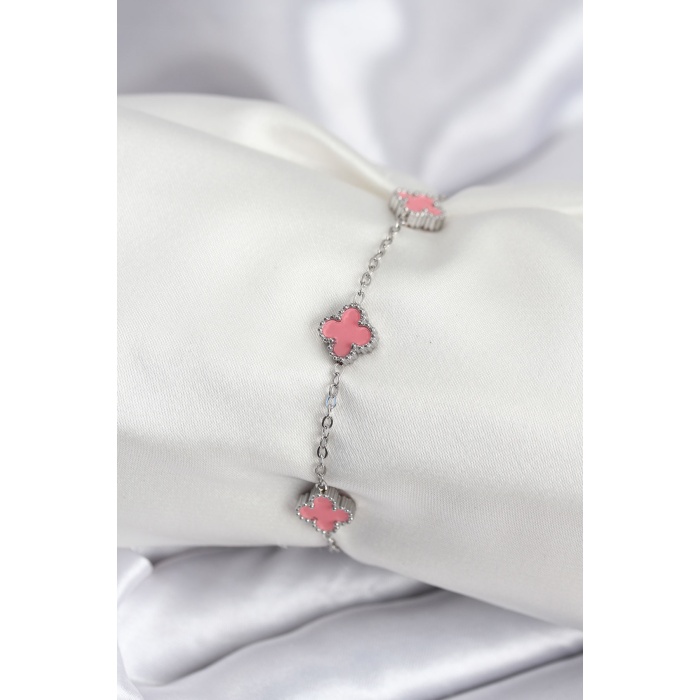 316L Çelik Gümüş Renk Pembe Baby Boy Yonca Kadın Bileklik - Lisinya