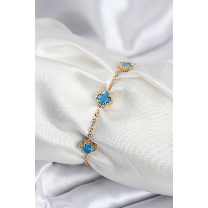 316L Çelik Gold Renk Buz Mavisi Baby Boy Yonca Kadın Bileklik - Lisinya