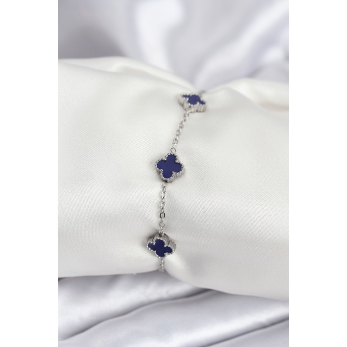 316L Çelik Gümüş Renk Lacivert Baby Boy Yonca Kadın Bileklik - Lisinya