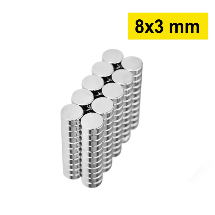 50 Adet 8x3mm Yuvarlak Neodyum Mıknatıs Güçlü Nikel Kaplamalı Kaliteli Dayanıklı Magnet ( Lisinya )