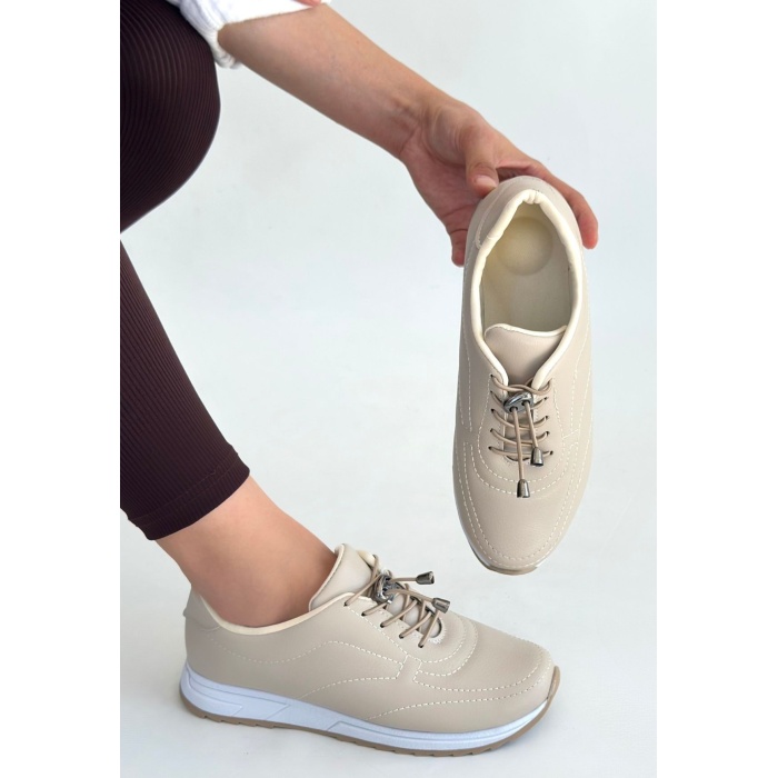 Finna Bej Cilt Bağcıklı Spor Ayakkabı - Lisinya