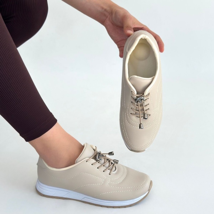 Finna Bej Cilt Bağcıklı Spor Ayakkabı - Lisinya