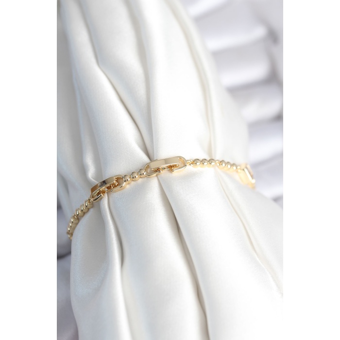 Pirinç Gold Renk Zirkon Taşlı Kalpli Model Kadın Bileklik - Lisinya