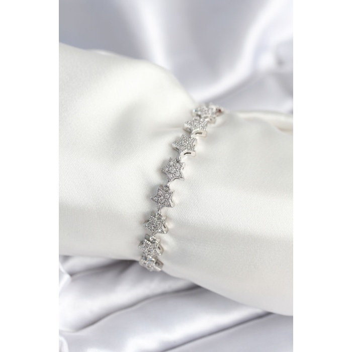 Pirinç Gümüş Renk Yıldız Model Kadın Bileklik - Lisinya