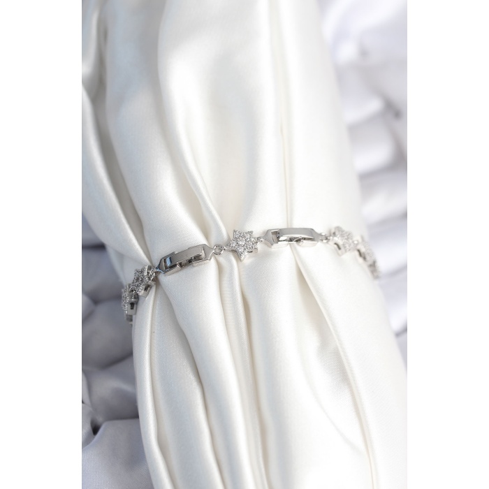 Pirinç Gümüş Renk Yıldız Model Kadın Bileklik - Lisinya