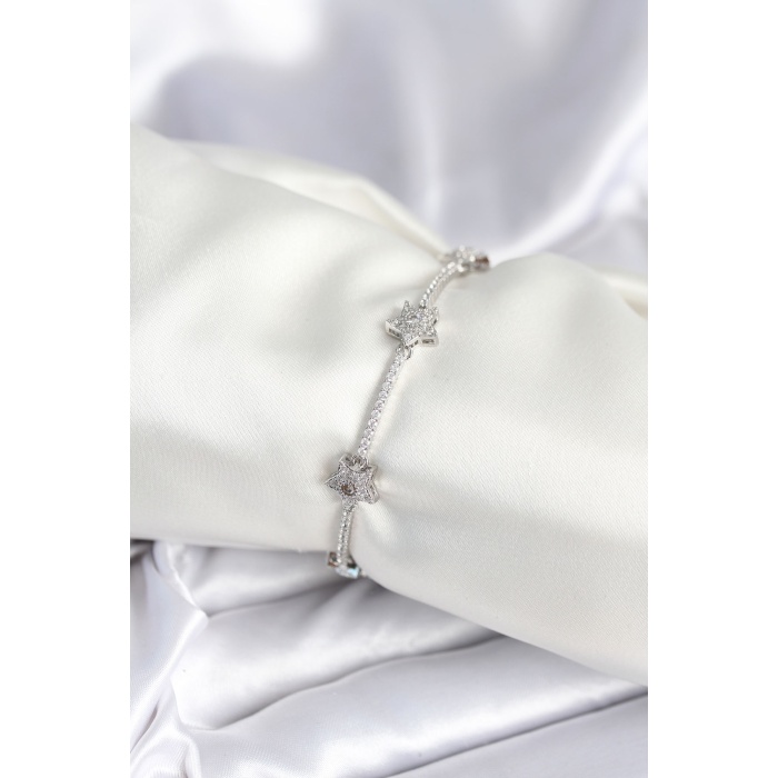 Pirinç Gümüş Renk Yıldız Model Kadın Bileklik - Lisinya