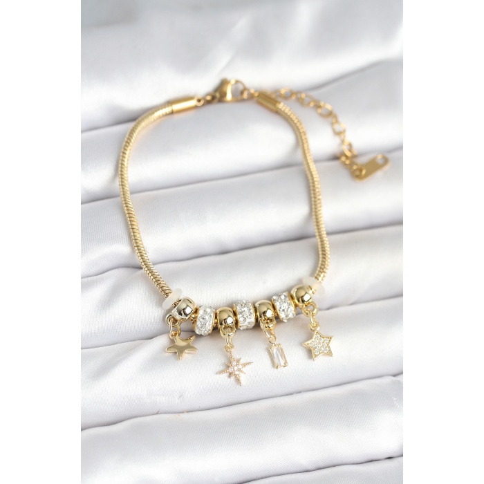 Pirinç Gold Renk Kutup Yıldızı Charmlı Kadın Bileklik - Lisinya