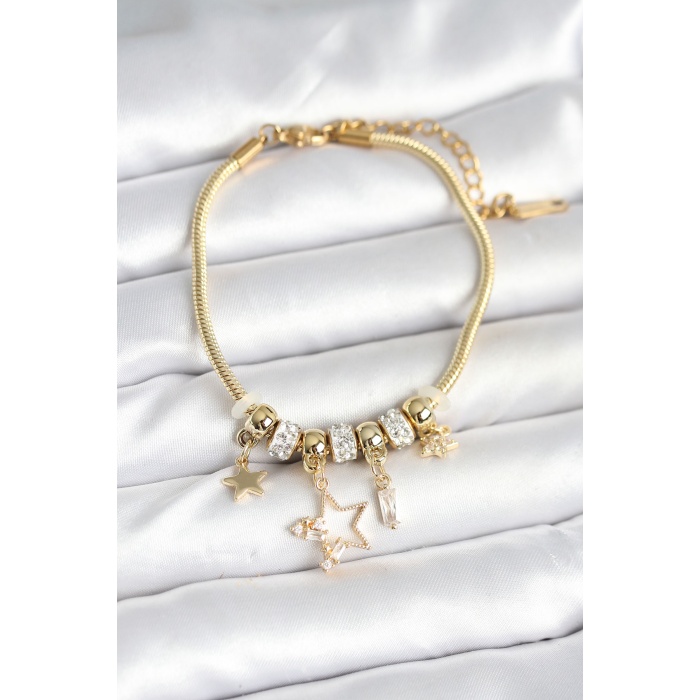 Pirinç Gold Renk Yıldız Charmlı Kadın Bileklik - Lisinya