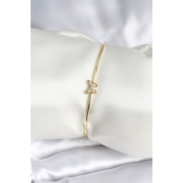 Kelebek Figürlü Zirkon Taşlı Gold Renk Pirinç Kadın Bileklik - Lisinya