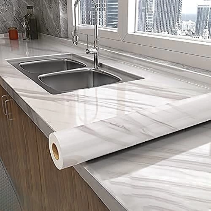 Açık Mermer Desenli Yapışkanlı Kaplama Kağıdı  Büyük Boy 5 Metre ( Lisinya )