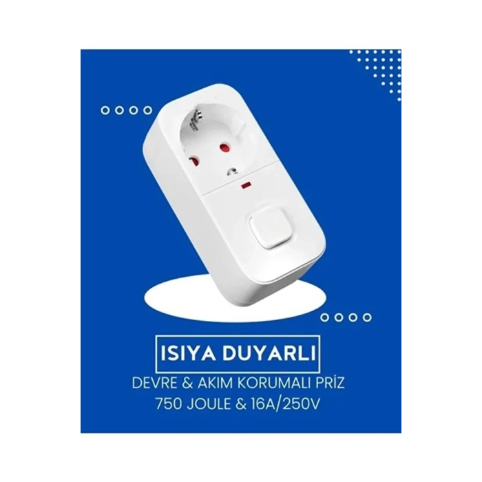 Isıya Duyarlı Devre Ve Akım Korumalı Duvar Tekli Anahtarlı Priz Fiş 16a/250v 750 ( Lisinya )