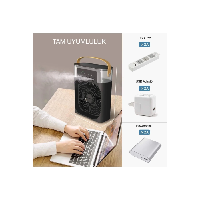 Taşınabilir Işıklı 5 Spreyli Vantilatör Buzlu Buharlı Vantilatör Mini Fan Nemlendirici ( Lisinya )
