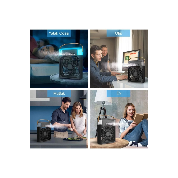 Taşınabilir Işıklı 5 Spreyli Vantilatör Buzlu Buharlı Vantilatör Mini Fan Nemlendirici ( Lisinya )