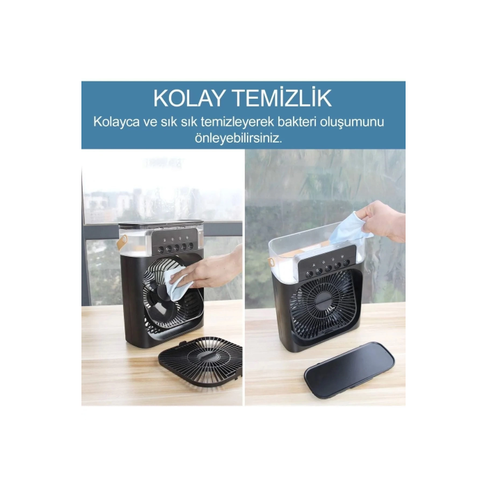 Taşınabilir Işıklı 5 Spreyli Vantilatör Buzlu Buharlı Vantilatör Mini Fan Nemlendirici ( Lisinya )