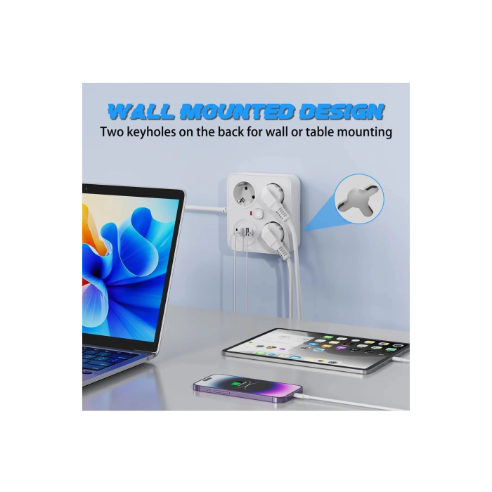 Akım Korumalı Anahtarlı Priz - 3x Priz - 2x Usb - 2x Type-c - 2 Mt Kablo Hızlı Şarj Özellikli Siyah ( Lisinya )