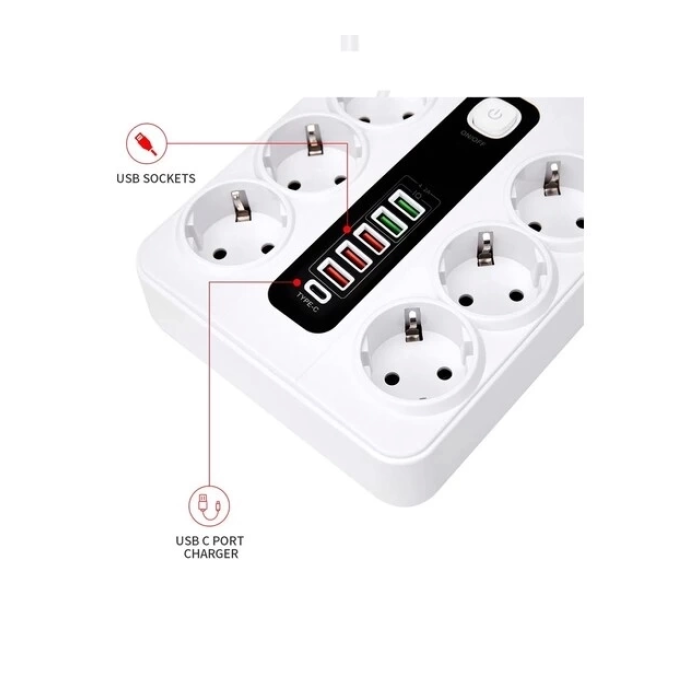 Hp-h04 3000w 10amper 6’lı 2metre Uzatma Kablolu Çoklu Termal Akım Priz ( Lisinya )