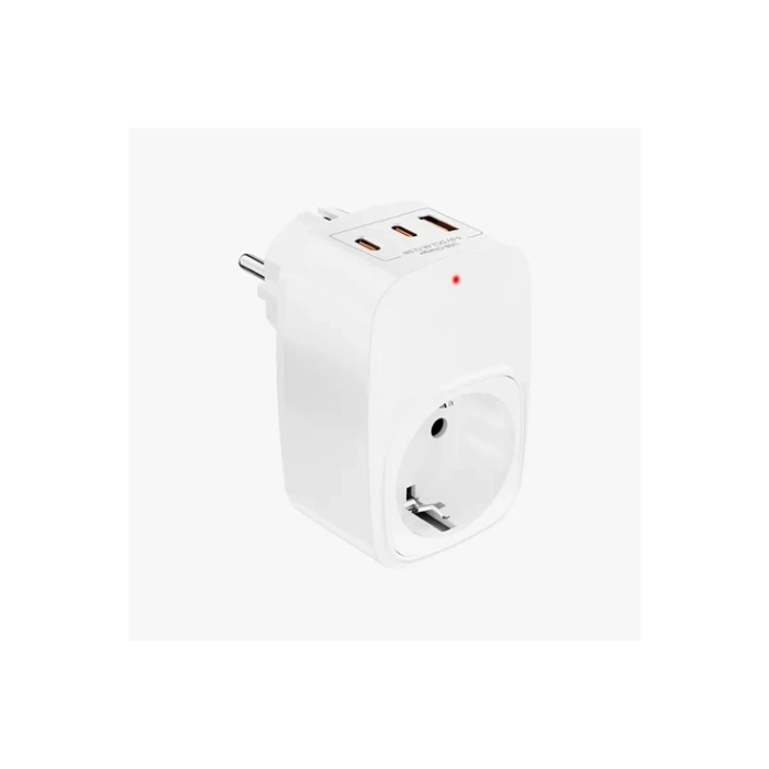 Tekli Yüksek Voltaj Korumalı Duvar Prizi 2x Type-c 1x Usb Çıkışlı Priz Grup Priz Çoğaltıcı Beyaz ( Lisinya )