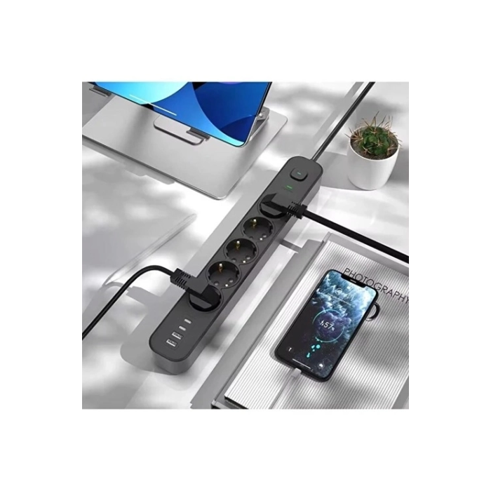 5 Prizli Akım Korumalı Uzatma Kablosu | 2xusb-a + 2xusb-c | 3680w - 2m Kablo ( Lisinya )