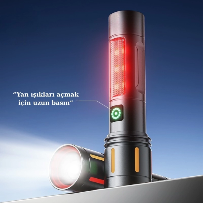 Gold Police Gp-212 Şarjlı Metal El Feneri | 1000 Lümen Polis Feneri Çakarlı ( Lisinya )