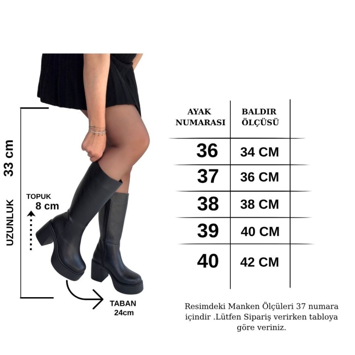Disan Siyah Cilt Topuklu Çizme - Lisinya