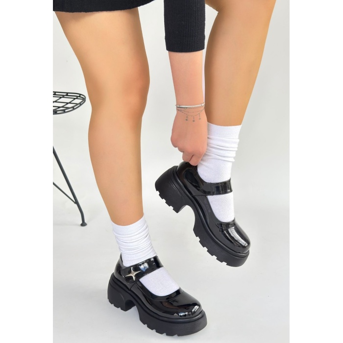 Siyat Siyah Rugan Dolgu Topuk Oxford Ayakkabı - Lisinya