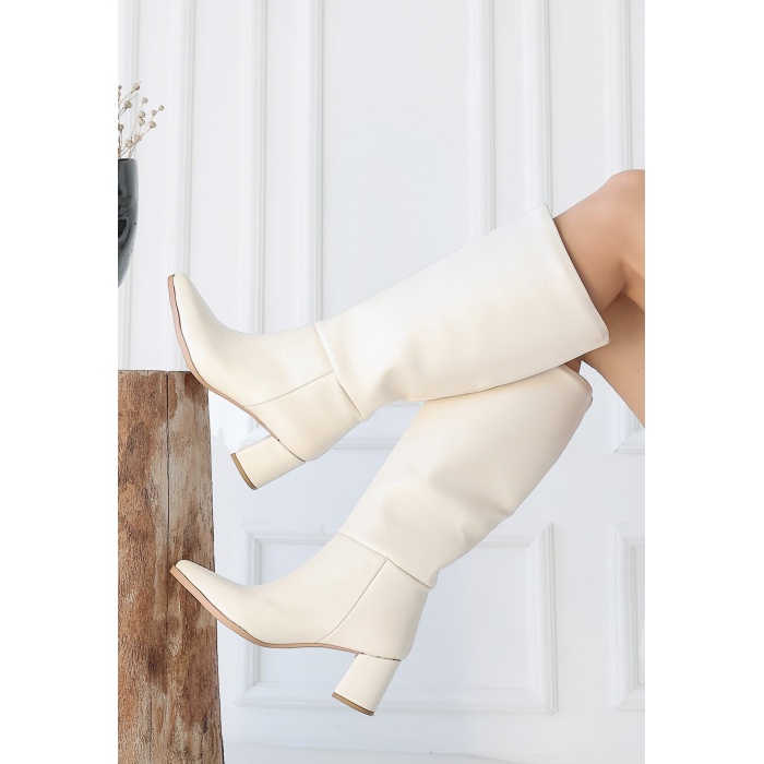 Roksa Ten Cilt Topuklu Çizme - Lisinya