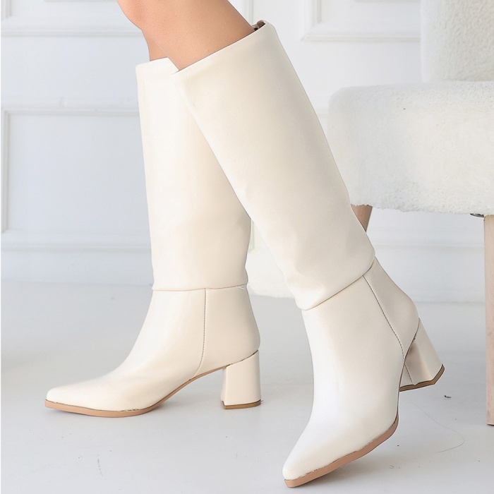 Roksa Ten Cilt Topuklu Çizme - Lisinya