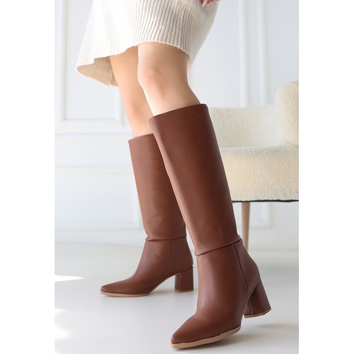 Roksa Taba Cilt Topuklu Çizme - Lisinya