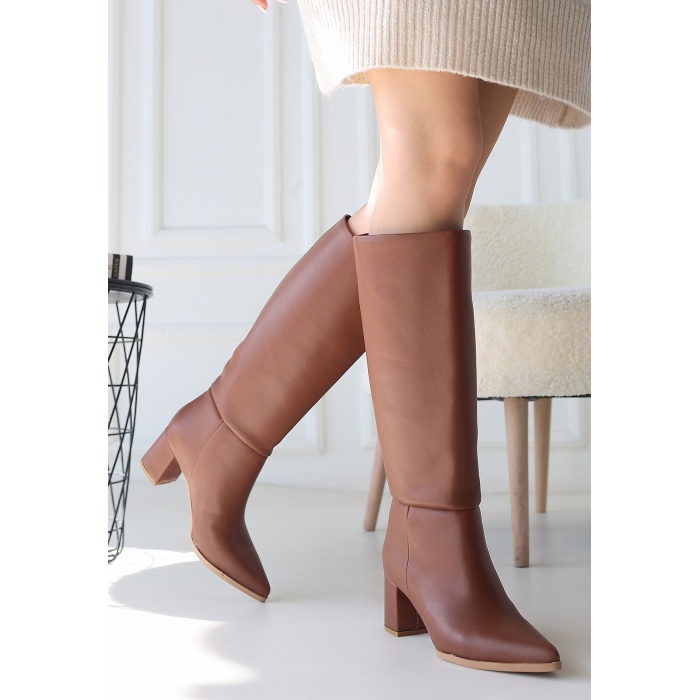 Roksa Taba Cilt Topuklu Çizme - Lisinya