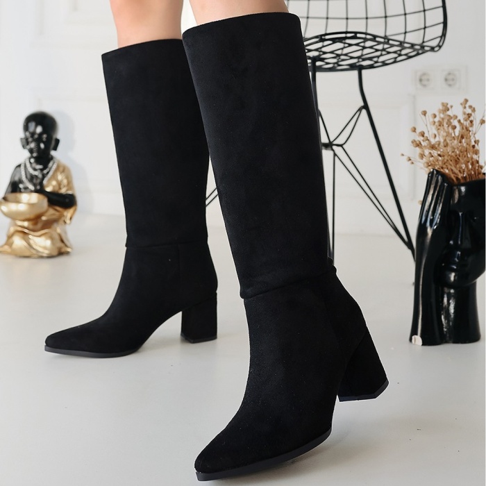 Roksa Siyah Süet Topuklu Çizme - Lisinya