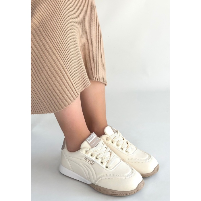 Tawen Bej Cilt Bağcıklı Spor Ayakkabı - Lisinya