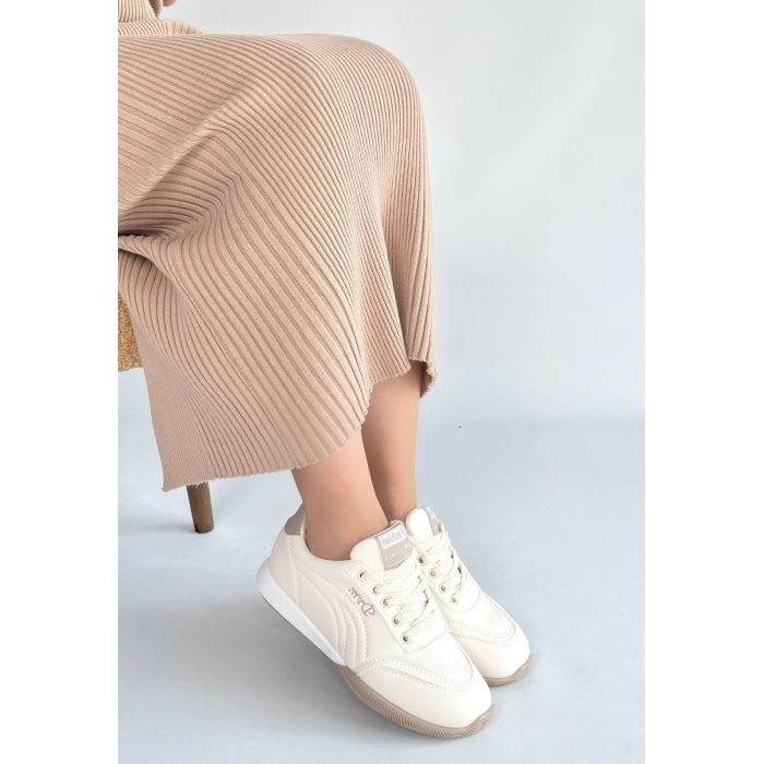 Tawen Bej Cilt Bağcıklı Spor Ayakkabı - Lisinya