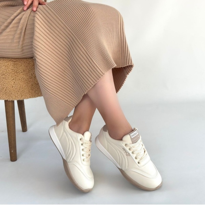 Tawen Bej Cilt Bağcıklı Spor Ayakkabı - Lisinya