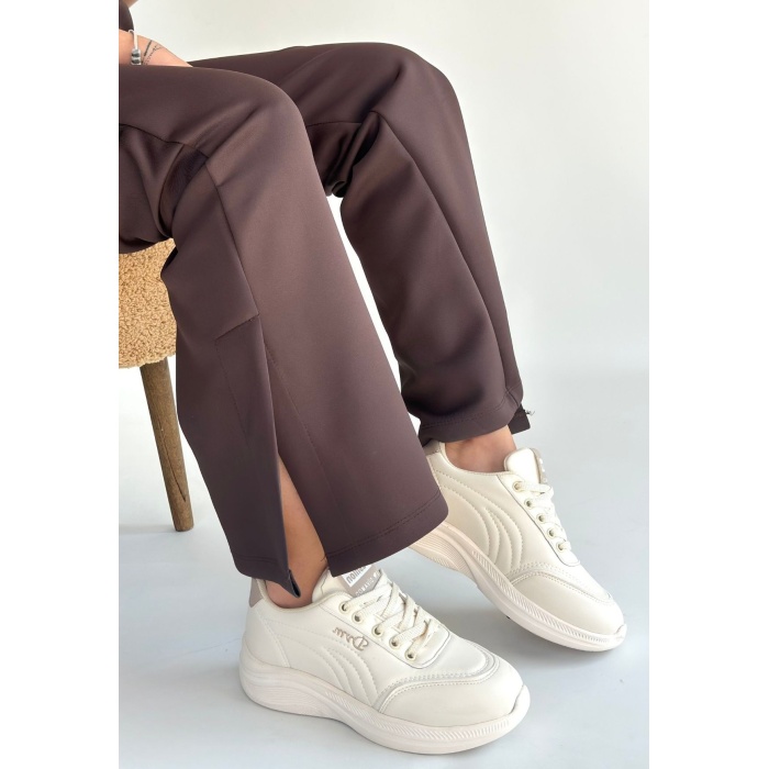 Yejja Bej Cilt Bağcıklı Spor Ayakkabı - Lisinya