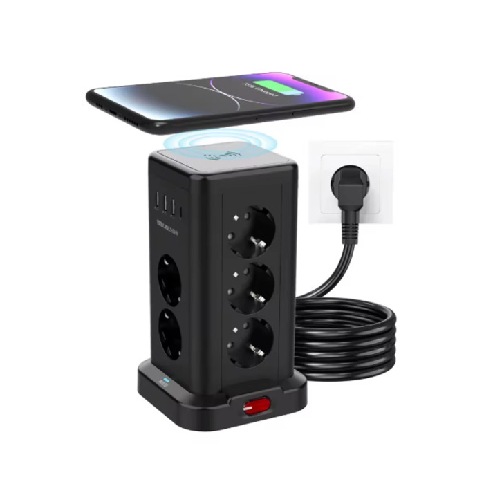 Wp711 Akım Korumalı Priz Kablosuz Şarj İstasyonu 11x Soket 3x Usb 1xtype-c Kablolu Grup Priz ( Lisinya )
