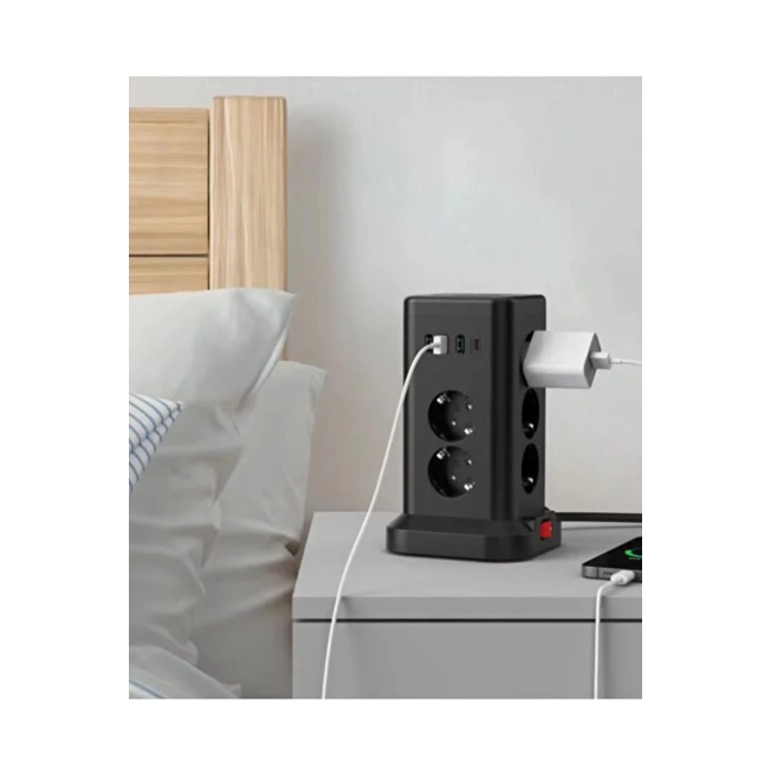 Wp711 Akım Korumalı Priz Kablosuz Şarj İstasyonu 11x Soket 3x Usb 1xtype-c Kablolu Grup Priz ( Lisinya )