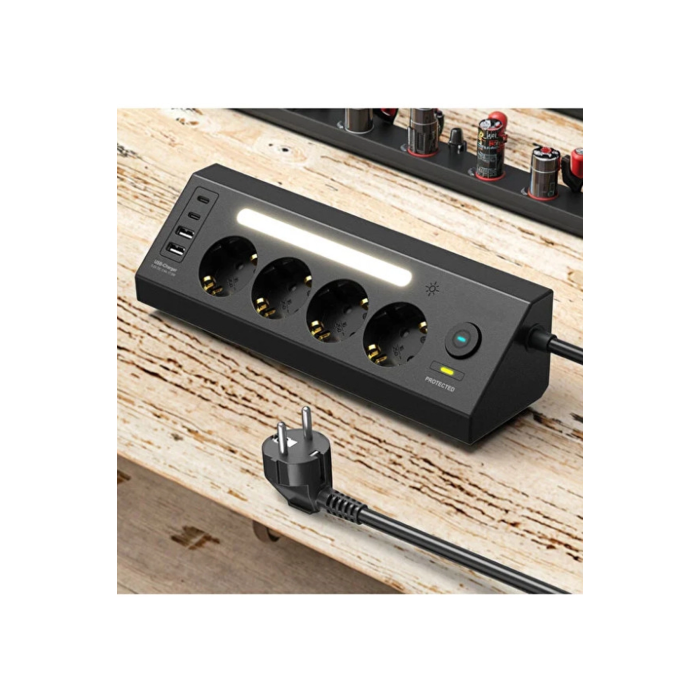 Lp764 Çoklu Gece Lambalı Priz Yüksek Gerilim Korumalı 4’lü Priz 2xusb 2xtype-c Çıkışlı Grup Priz Çoğaltıcı ( Lisinya )