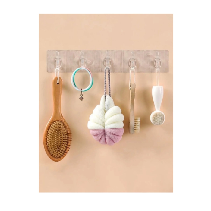 2 Adet Kendinden Yapışkanlı Güçlü Şeffaf 5li Askılık - Kapı Arkası Mutfak Duvar Banyo ( Lisinya )